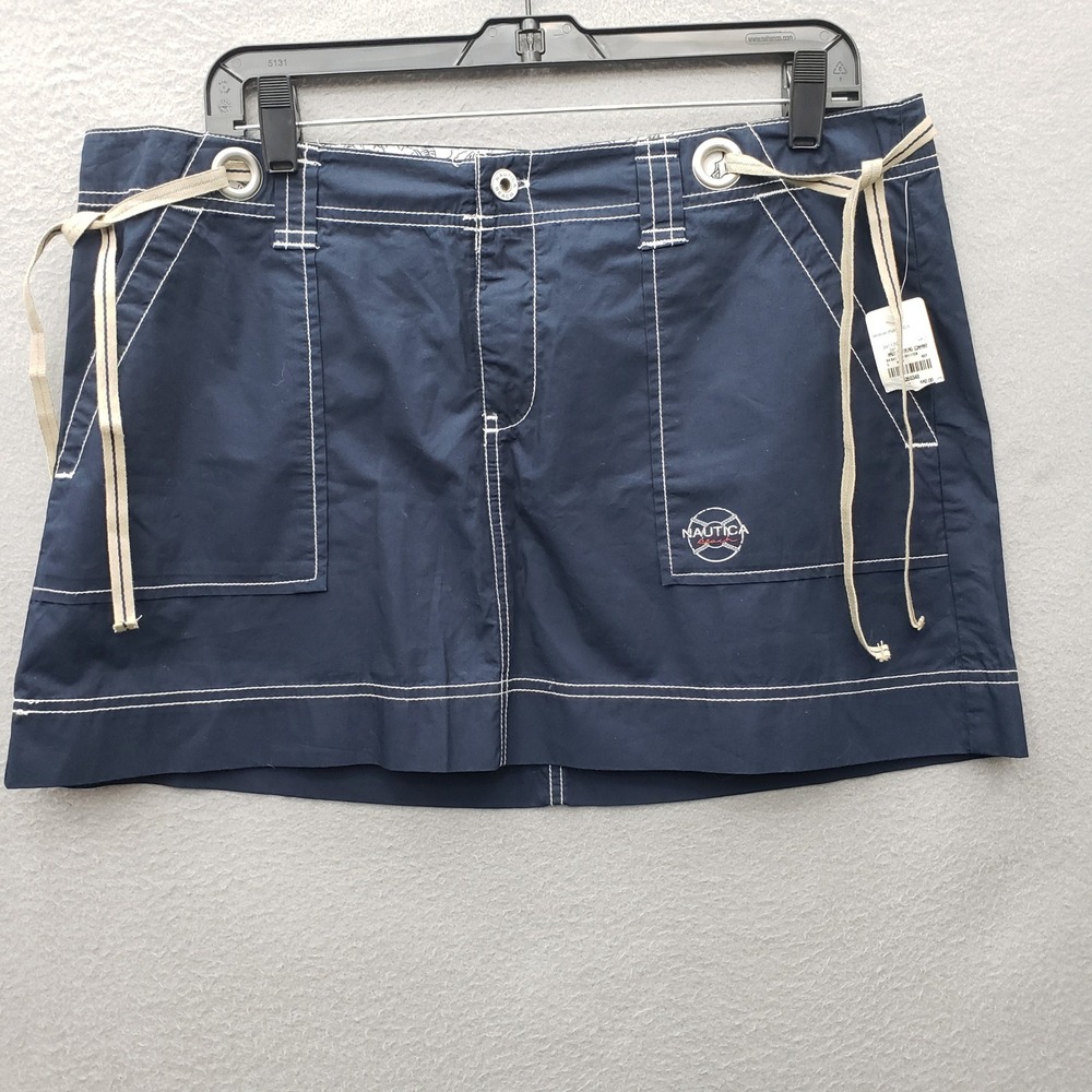 Nautica Cargo Mini Skirt Navy Blue Coastal Nautical Preppy Y2K Style Rope Sides